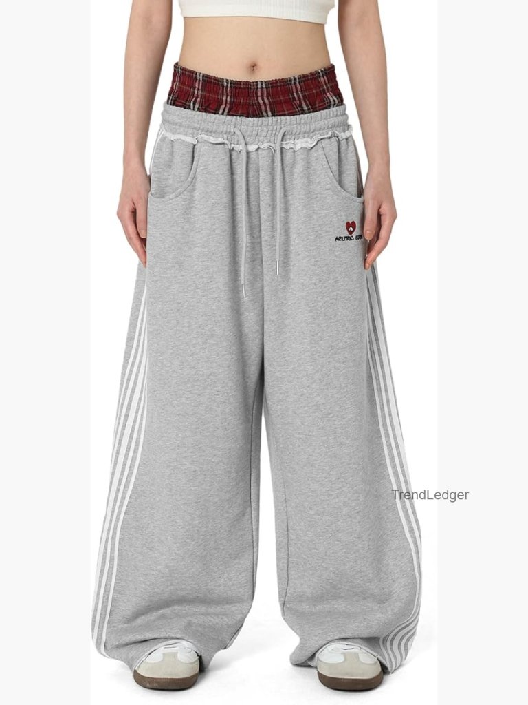 Baggy Wide Leg Sweatpants Double Elastic Waisted Streetwear Y2k Casual With